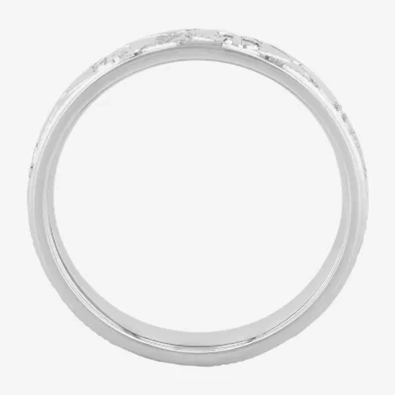 Personalized 4mm Comfort Fit Sterling Silver Cross Wedding Band