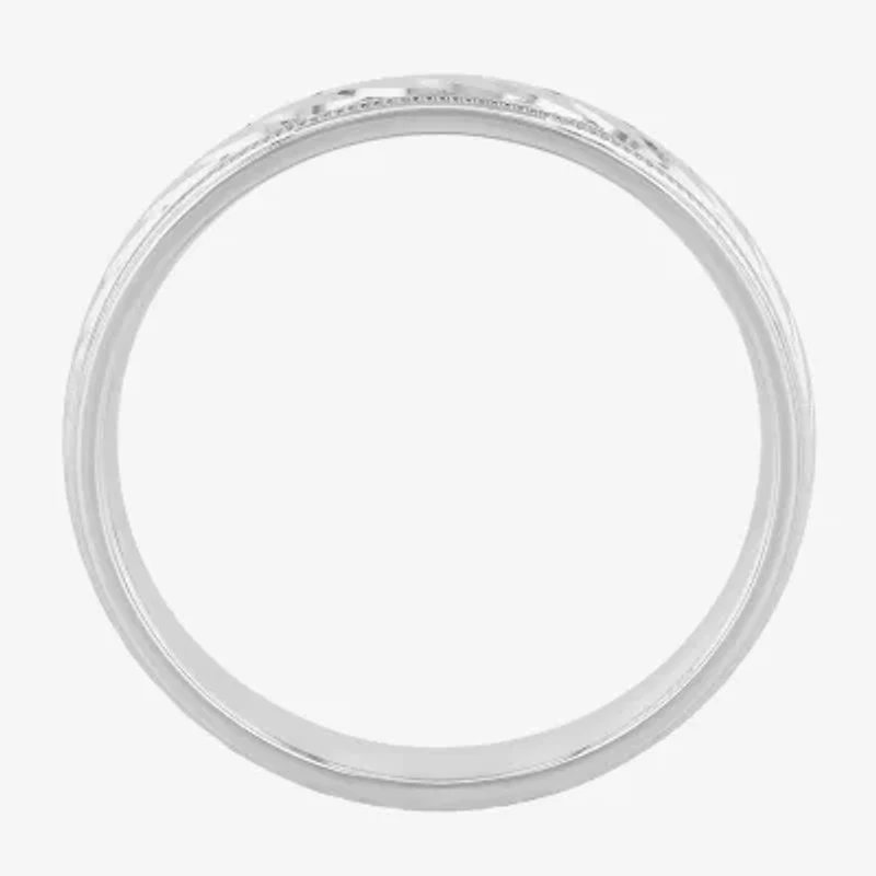 Personalized 4mm Comfort Fit Swirled Sterling Silver Wedding Band