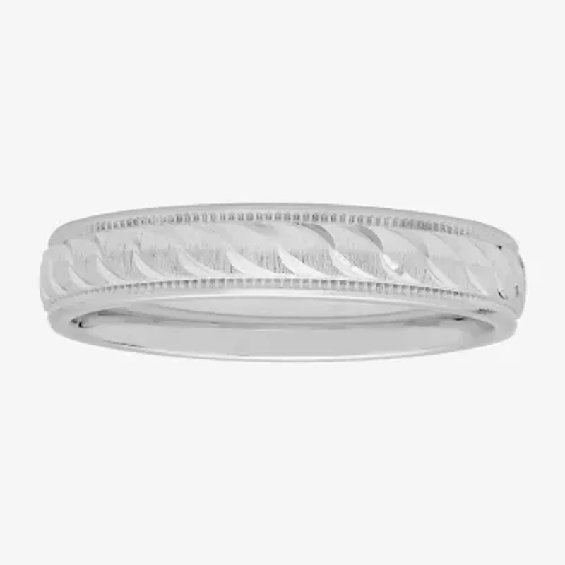 Personalized 4mm Comfort Fit Swirled Sterling Silver Wedding Band