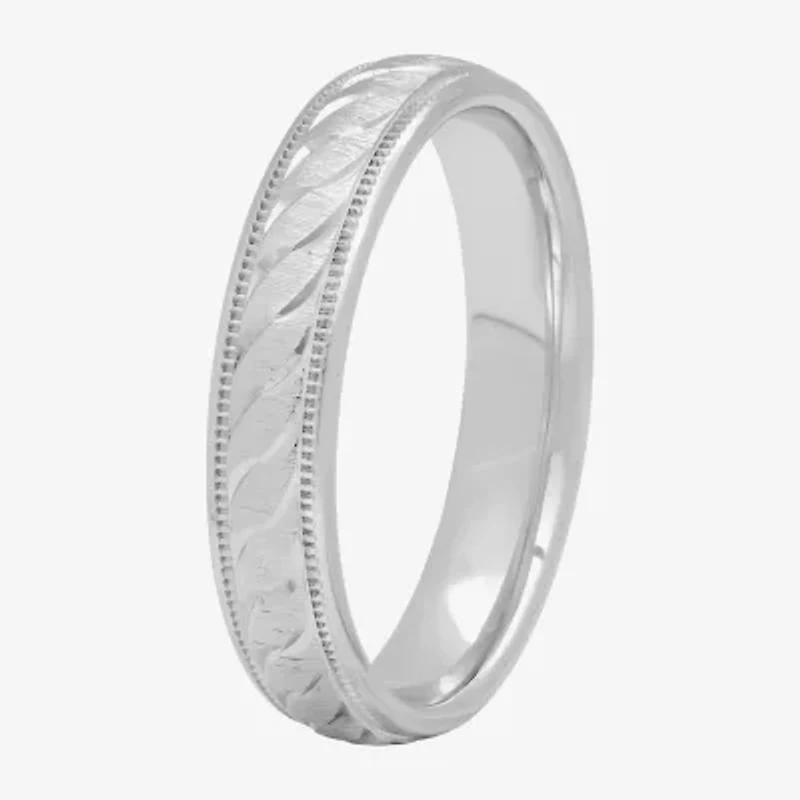 Personalized 4mm Comfort Fit Swirled Sterling Silver Wedding Band