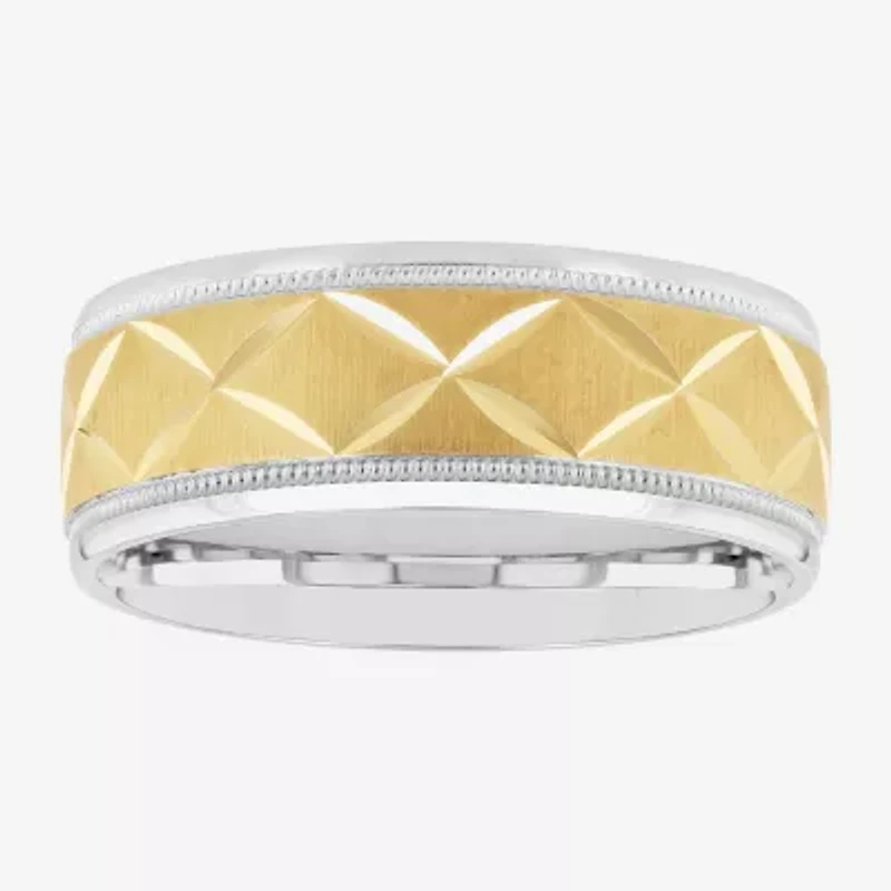 Mens 8MM 14K Gold Over Silver Sterling Wedding Band