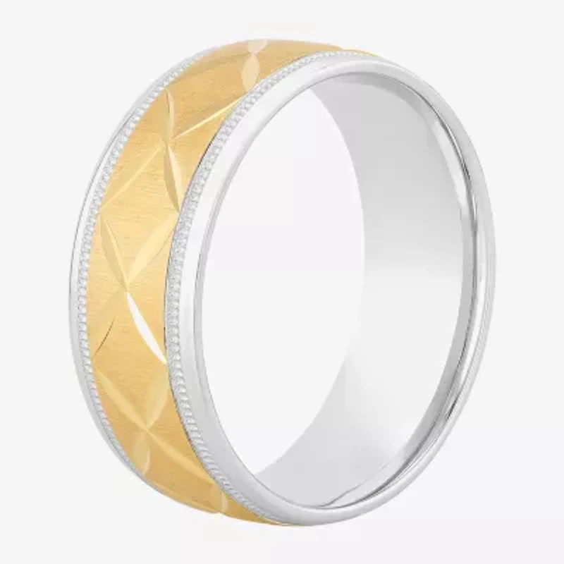 Mens 8MM 14K Gold Over Silver Sterling Wedding Band
