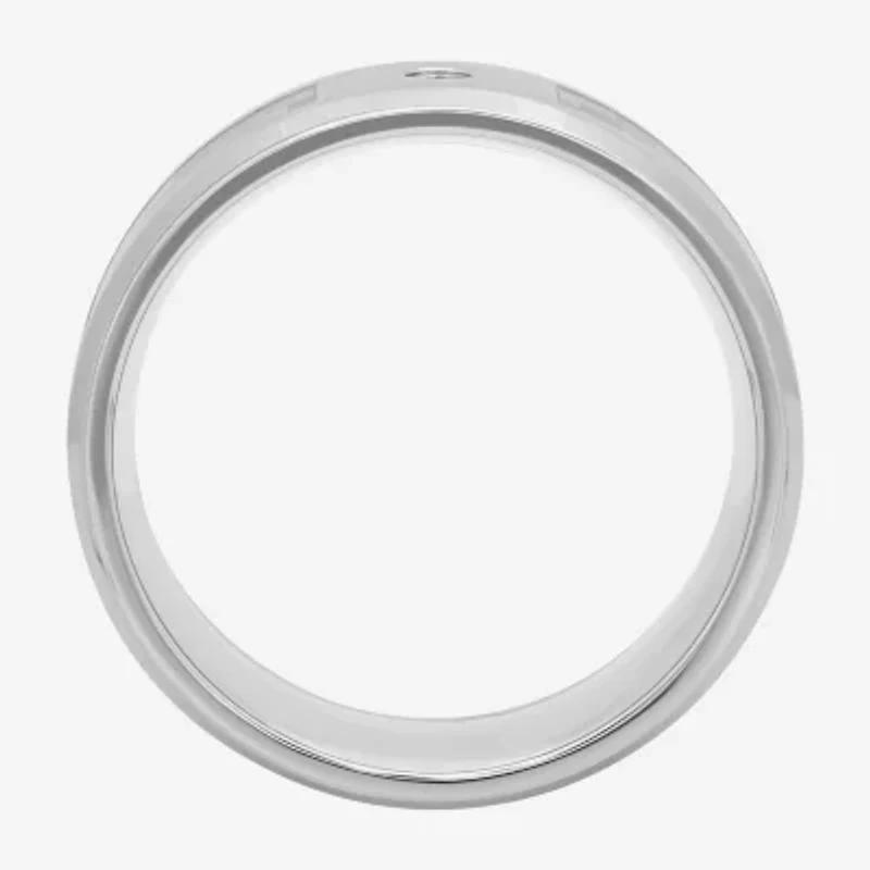 Mens Diamond-Accent Wedding Band Stainless Steel