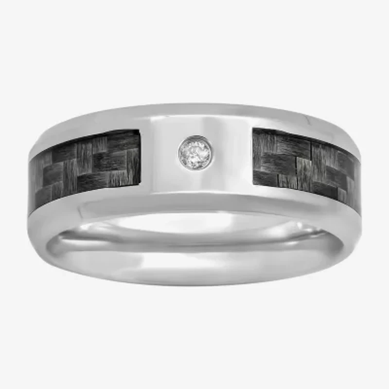 Mens Diamond-Accent Wedding Band Stainless Steel