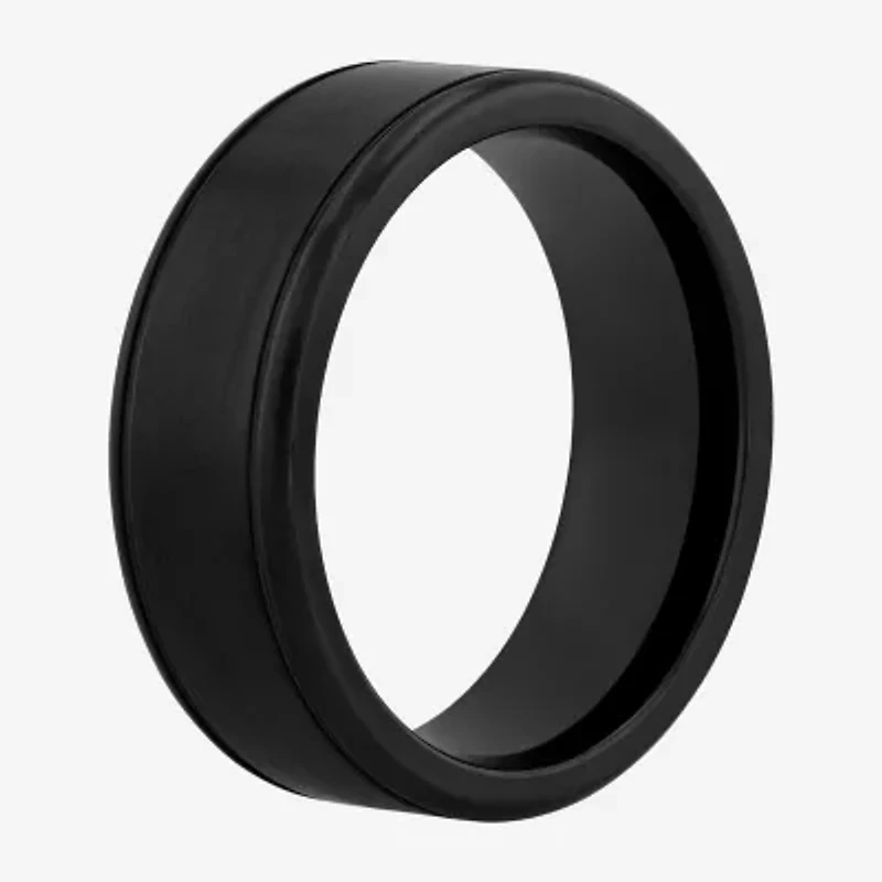 Mens Black Stainless Steel 8mm Wedding Band
