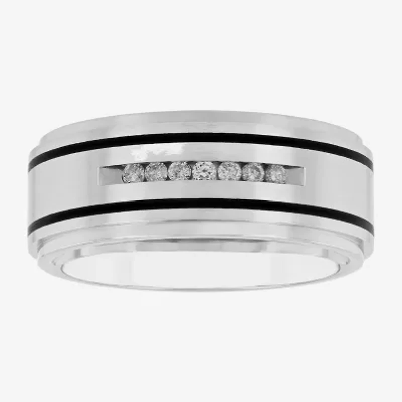 Mens Channel-Set Diamond Ring Stainless Steel
