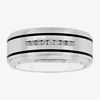 Mens Channel-Set Diamond Ring Stainless Steel