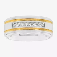 Mens Two-Tone Stainless Steel 1/7 CT.T.W. Natural Diamond Wedding Band