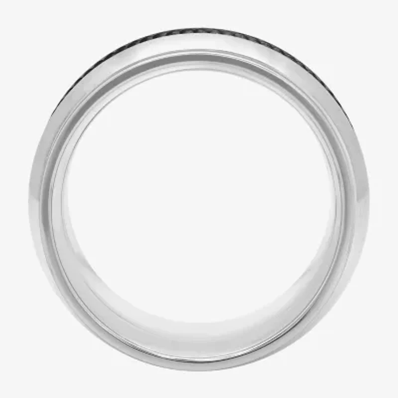Mens Comfort-Fit Titanium & Black Mesh Ring