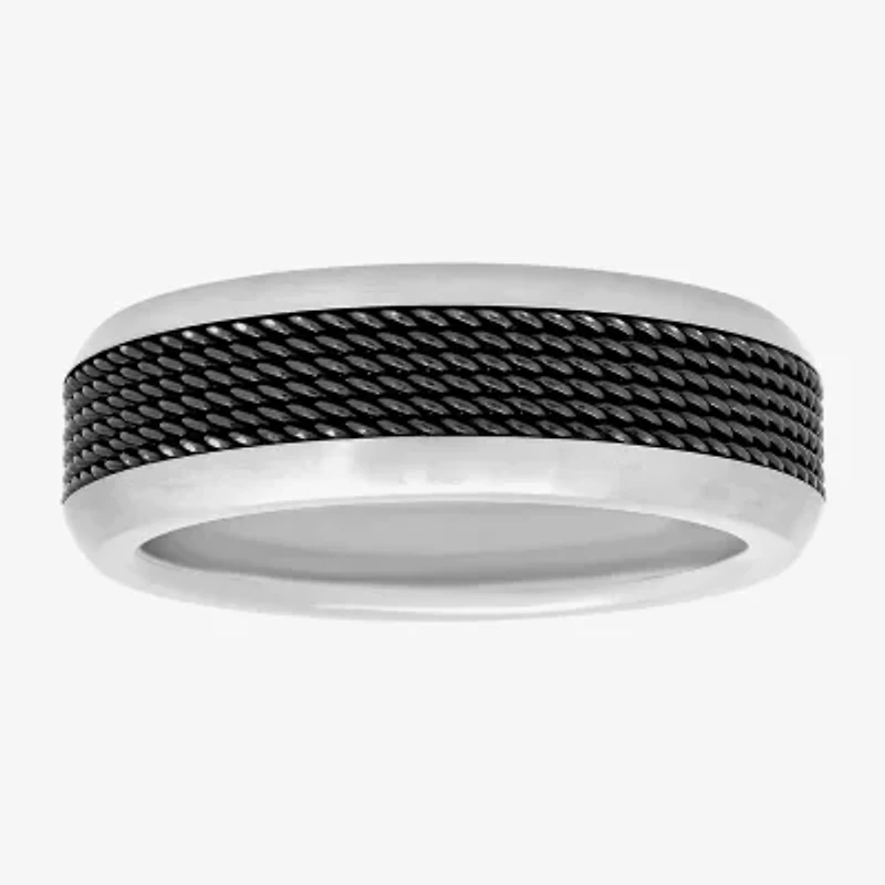 Mens Comfort-Fit Titanium & Black Mesh Ring