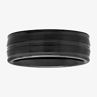 Mens Striped Black Ceramic 8mm Comfort Fit Wedding Band
