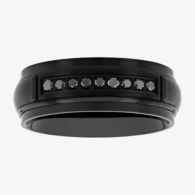 Mens 7.5MM 1/7 CT. T.W. Natural Black Diamond Stainless Steel Wedding Band