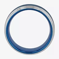 Mens 8MM Tungsten with Blue IP Wedding Band