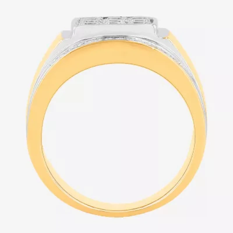 Mens 14K Gold Over Silver Cubic Zirconia Ring