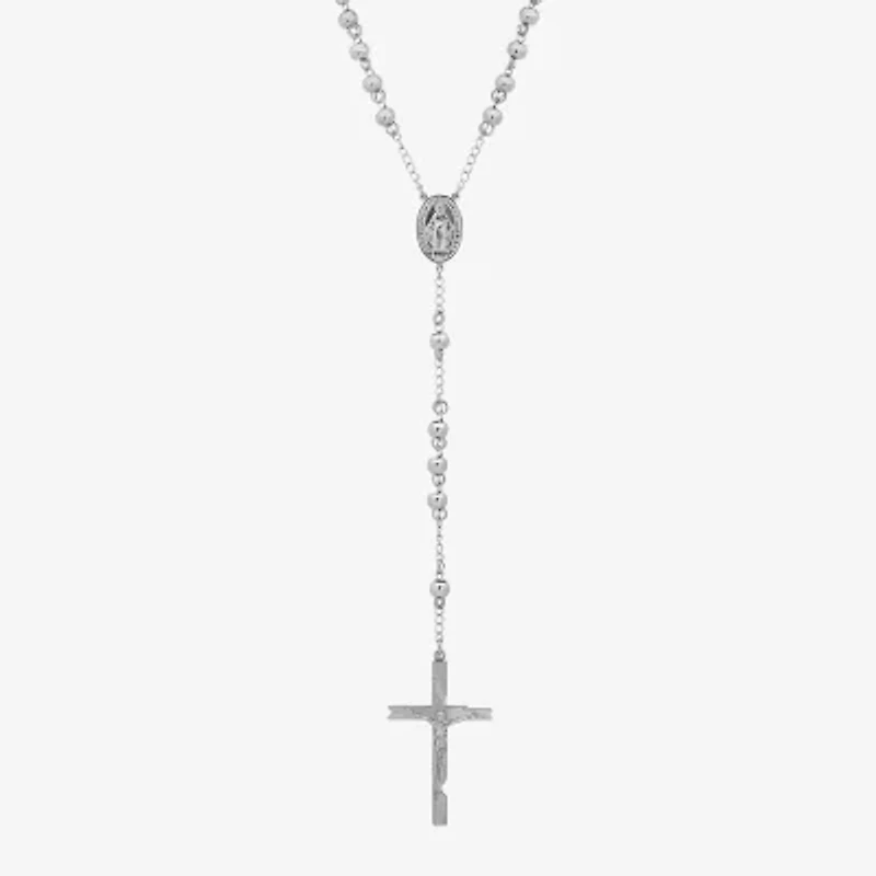 Mens Stainless Steel Cross Rosary Necklace