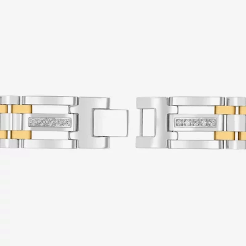 Mens Two-Tone Stainless Steel Cubic Zirconia Bracelet