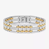 Mens Two-Tone Stainless Steel Cubic Zirconia Bracelet