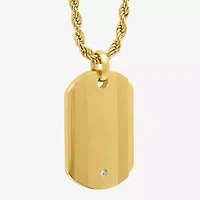 Mens Cubic Zirconia Gold-Tone Ion-Plated Stainless Steel Dog Tag Pendant Necklace