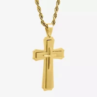 Mens Gold-Tone Ion-Plated Stainless Steel Cross Pendant Necklace