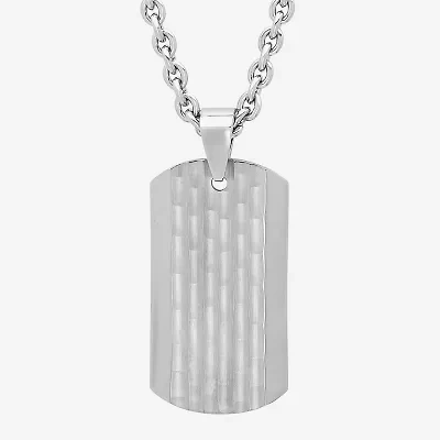 Mens Stainless Steel Hammered Dog Tag Pendant Necklace