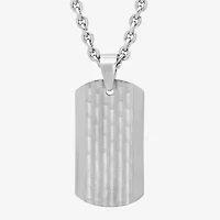 Mens Stainless Steel Hammered Dog Tag Pendant Necklace