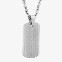 Mens Stainless Steel Hammered Dog Tag Pendant Necklace