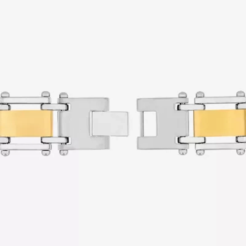 Mens 1/4 CT. T.W. Diamond Cross Two-Tone Stainless Steel Link Bracelet