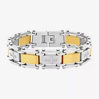 Mens 1/4 CT. T.W. Diamond Cross Two-Tone Stainless Steel Link Bracelet