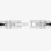 Mens Stainless Steel and Black Carbon Fiber Cable Link Bracelet