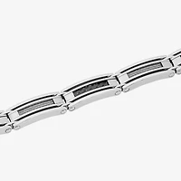 Mens Stainless Steel and Black Carbon Fiber Cable Link Bracelet