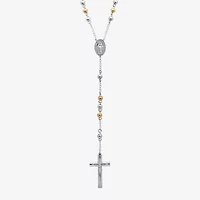 Two-Tone Stainless Steel Cross Rosary Necklace