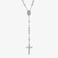 Mens Stainless Steel 36” Cross Rosary Necklace