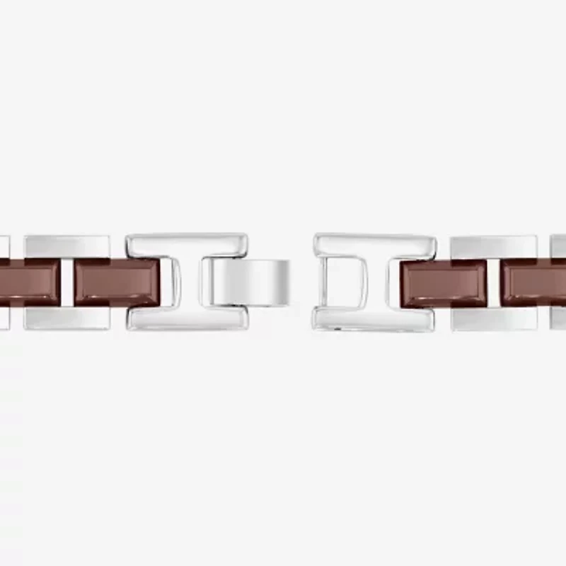 Mens Diamond-Accent Stainless Steel Brown IP ID Bracelet