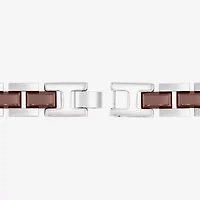 Mens Diamond-Accent Stainless Steel Brown IP ID Bracelet