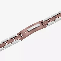 Mens Diamond-Accent Stainless Steel Brown IP ID Bracelet