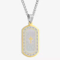Mens Lord's Prayer Cross Dog Tag Stainless Steel Pendant Necklace