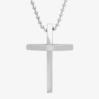 Mens Stainless Steel Curved Cross Pendant Necklace