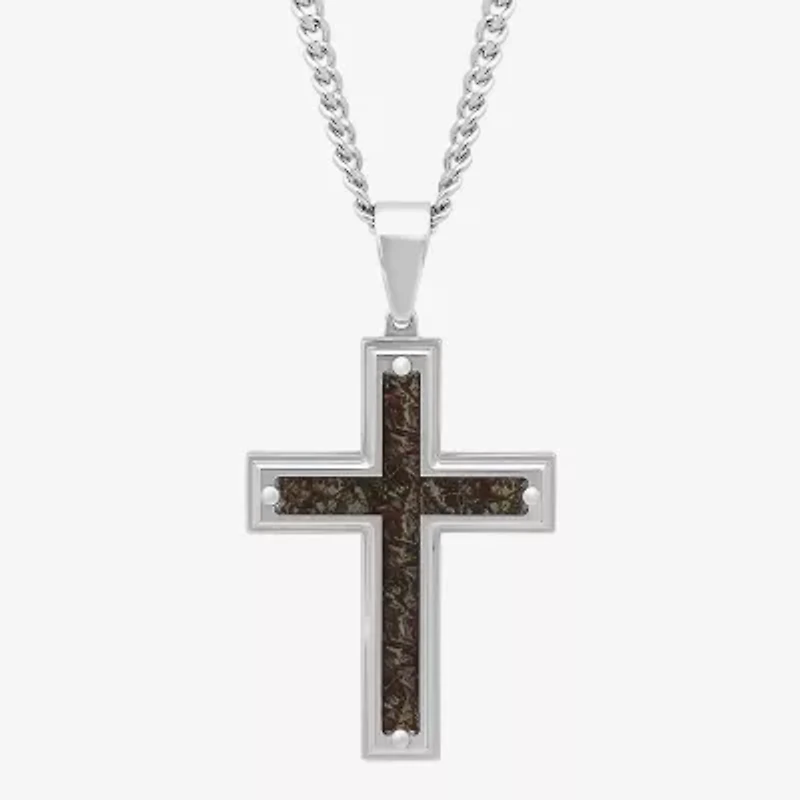 Mens Stainless Steel Cross 24 Inch Pendant Necklace