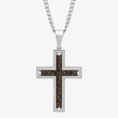 Mens Stainless Steel Cross 24 Inch Pendant Necklace