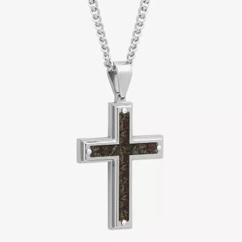 Mens Stainless Steel Cross 24 Inch Pendant Necklace