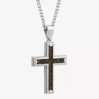 Mens Stainless Steel Cross 24 Inch Pendant Necklace