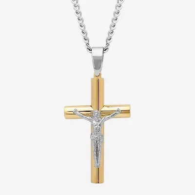 Mens Stainless Steel Crucifix Cross Pendant Necklace