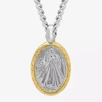 Mens Stainless Steel Divine Mercy Medallion Oval Pendant Necklace