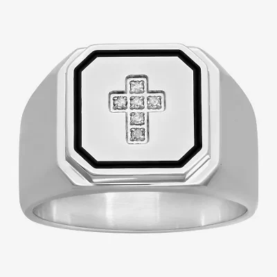 Mens Diamond Accent Stainless Steel Cross Ring