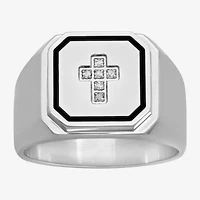 Mens Diamond Accent Stainless Steel Cross Ring