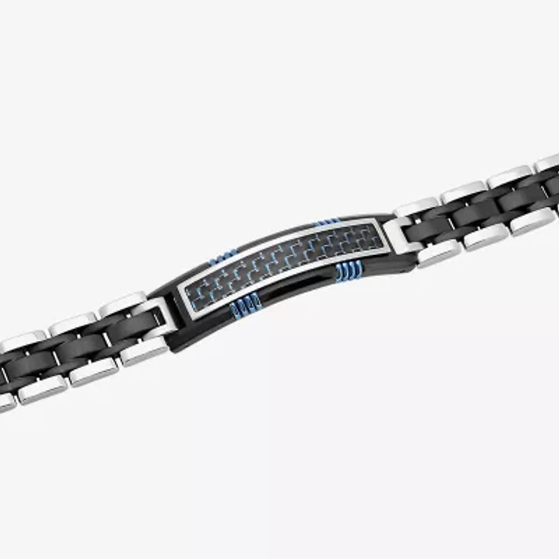 Mens 8.5 Inch Stainless Steel Carbon Fiber ID Bracelet