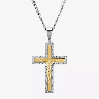Crucifix Mens Stainless Steel Cross 24 Inch Pendant Necklace