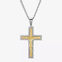 Crucifix Mens Stainless Steel Cross 24 Inch Pendant Necklace