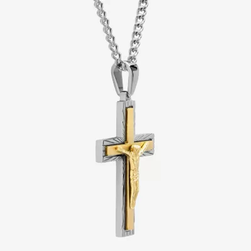 Crucifix Mens Stainless Steel Cross 24 Inch Pendant Necklace