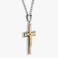 Crucifix Mens Stainless Steel Cross 24 Inch Pendant Necklace
